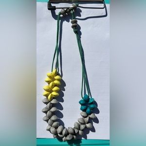 Noonday teal gray yellow necklace